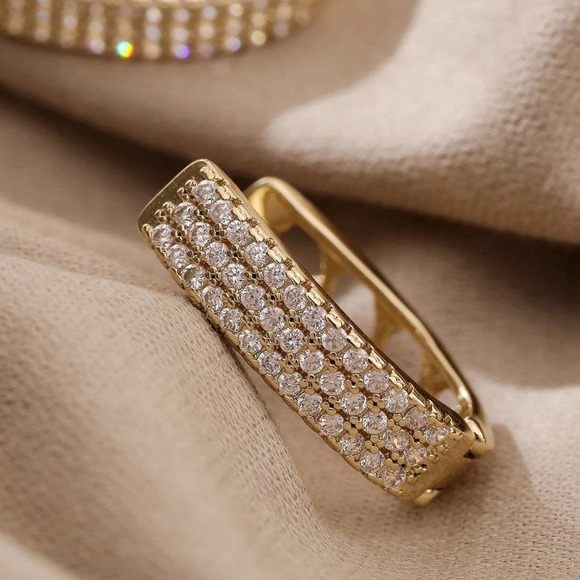 14k Gold Plated Huggie Hoops\ CZ Hoops - Picture 2 of 5